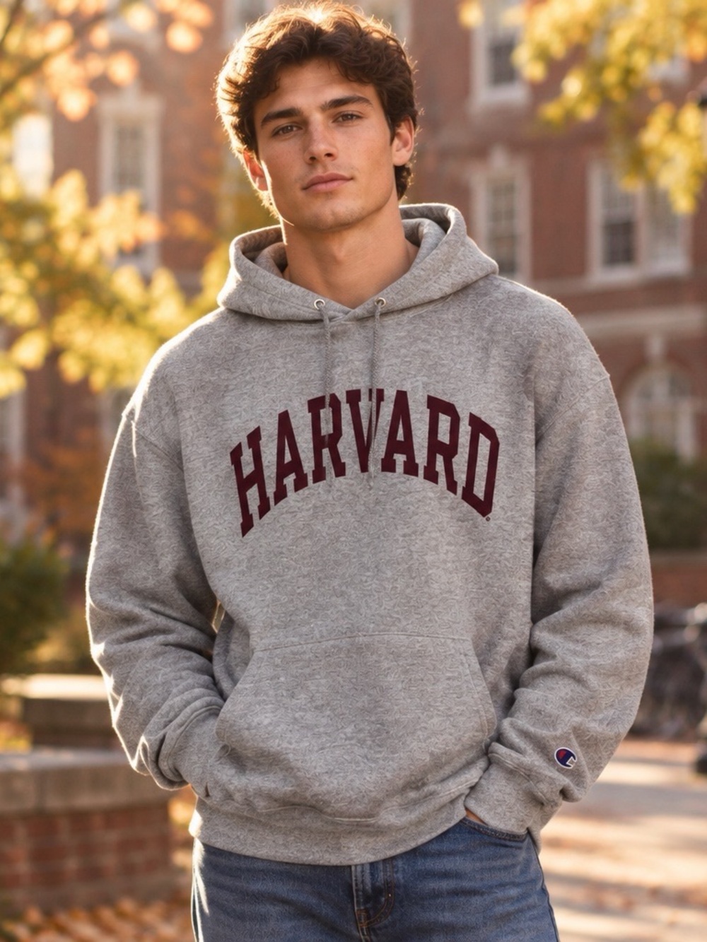 Champion Harvard University Gray Maroon Pullover Hoodie Sweatshirt Mens XL